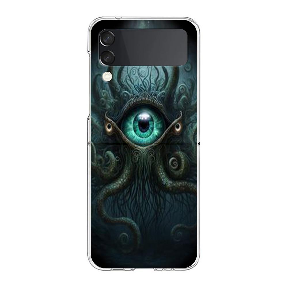 Phone Cover For Samsung Galaxy Z Flip 6 5 4 Case Transparent For Samsung Z Flip 3 Hard PC Foldable Shell The Eye Of Cthulhu Bags