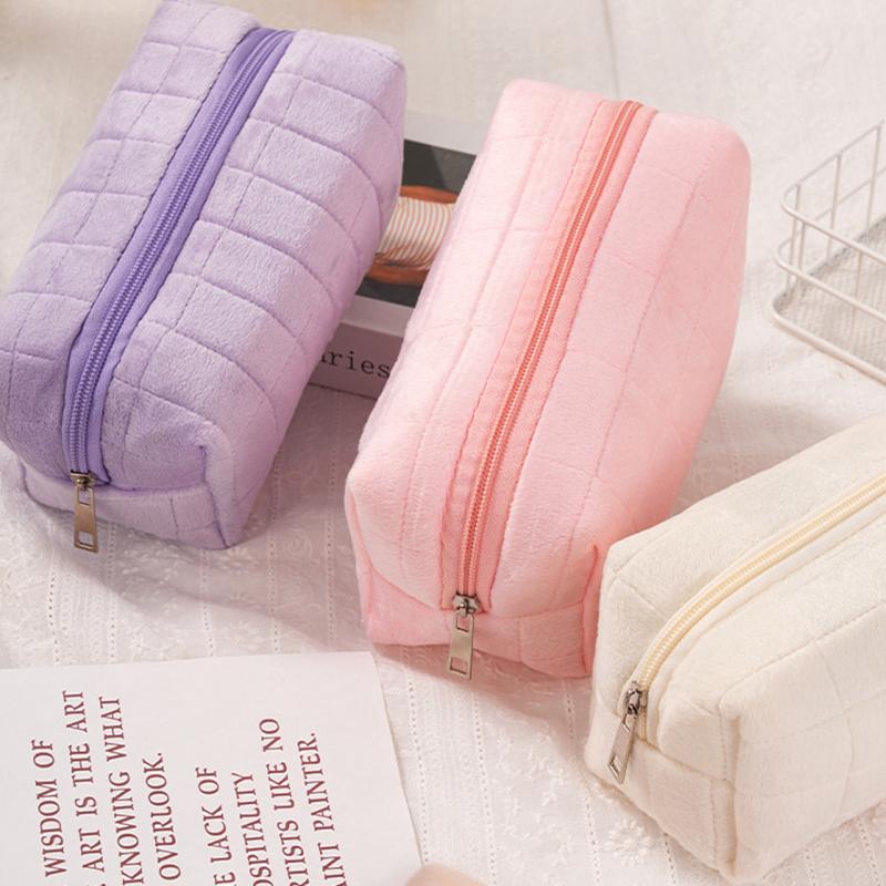 Solid Fur Cosmetic Storage Bag Large Women Zipper Makeup Organizer Handbag Stationery Pencil Case Travel Make Up Toiletry Punch