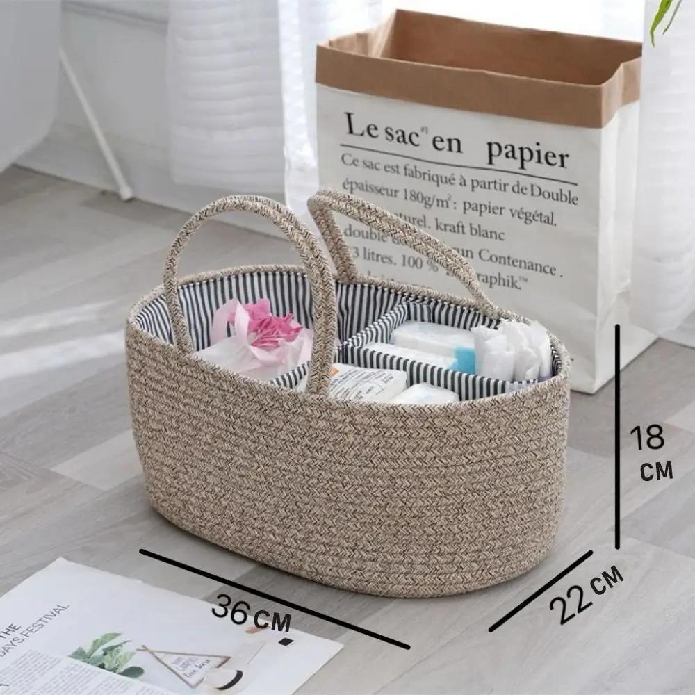 Durable Large Capacity Nappy Organiser Portable Woven Diaper Storage Bag Detachable Versatile Storage Basket for Newborn