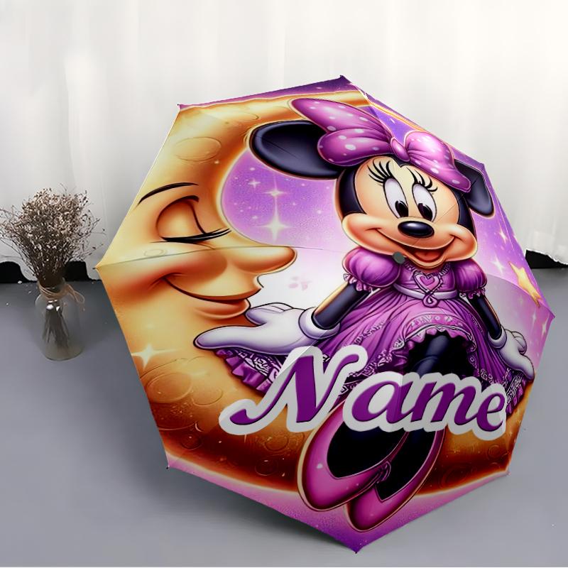 Personalized Name Minnie Print Umbrella - Automatic Open/Close, Eight-Rib Durable Frame, Automatic Folding Umbrella