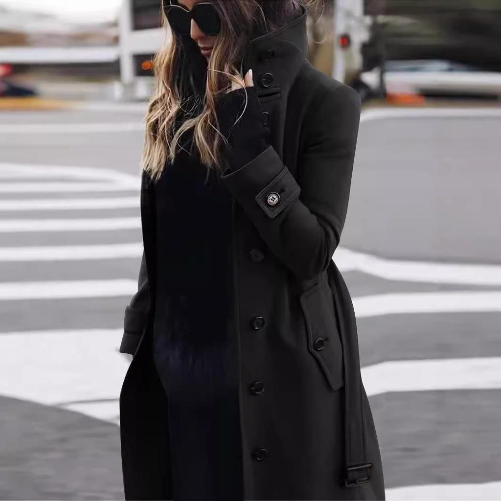 2024 Autumn/Winter Plus Size Women's Woolen Coat, Single-Breasted with Multi-Button Collar