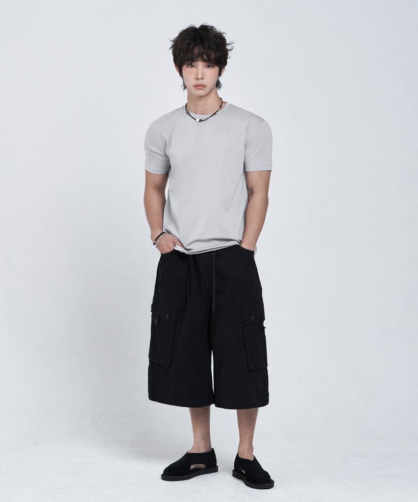 LEMAIN SECOND Semi Crew Neck Muscle Fit Plain Short Sleeve T-Shirt [Gray]