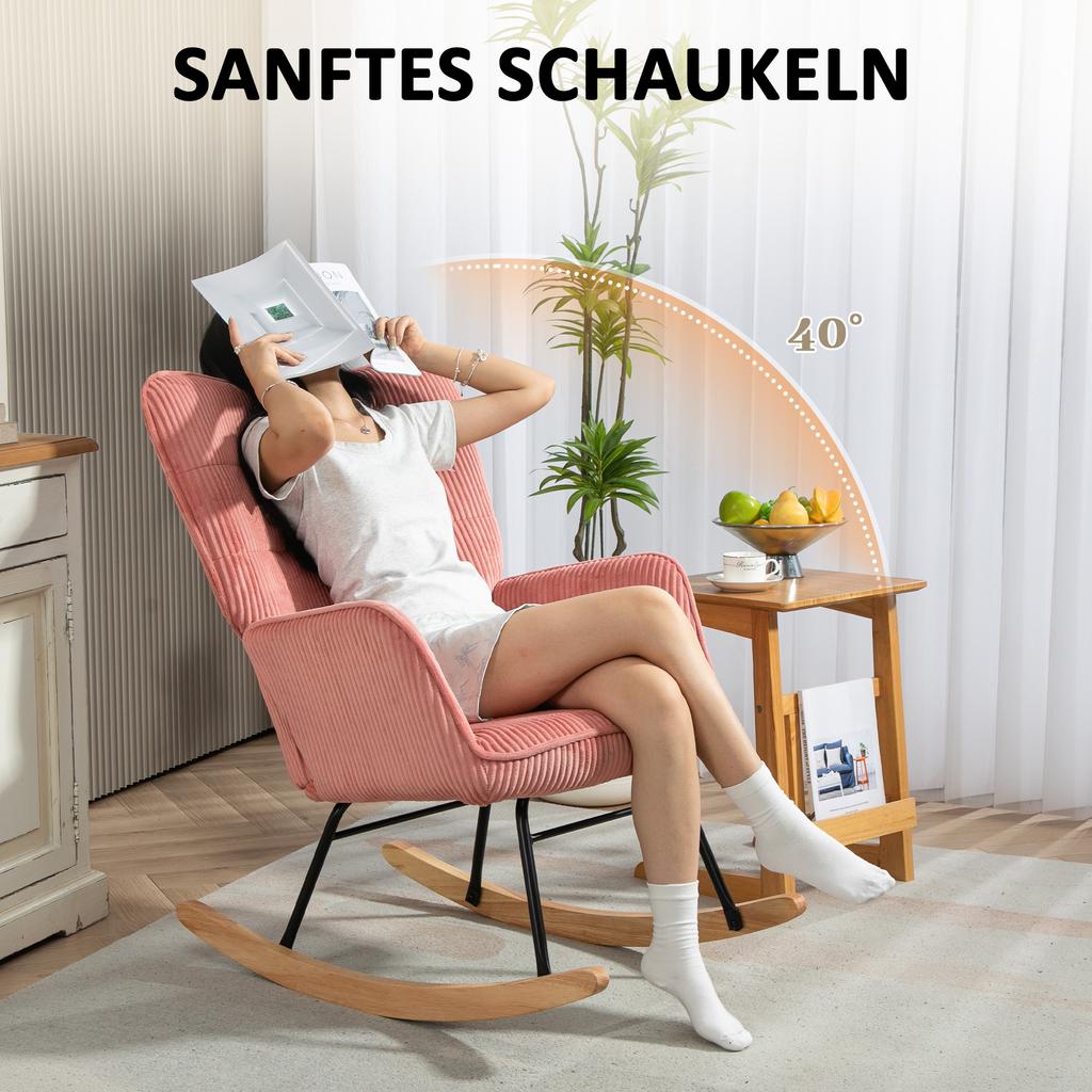 Rocking Chair, Relax Chair, Rocking Armchair, Load Capacity Up To 120 Kg, Polyester, 98 X 71 X 101 Cm, Pink