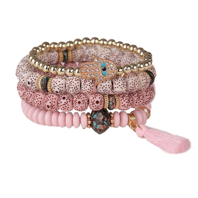 New Evil Eye Tassel Bracelet Set For Women Crystal Fatima Hand Charm Stone Beads Chain Bangle Female Bohemian Jewelry Gift