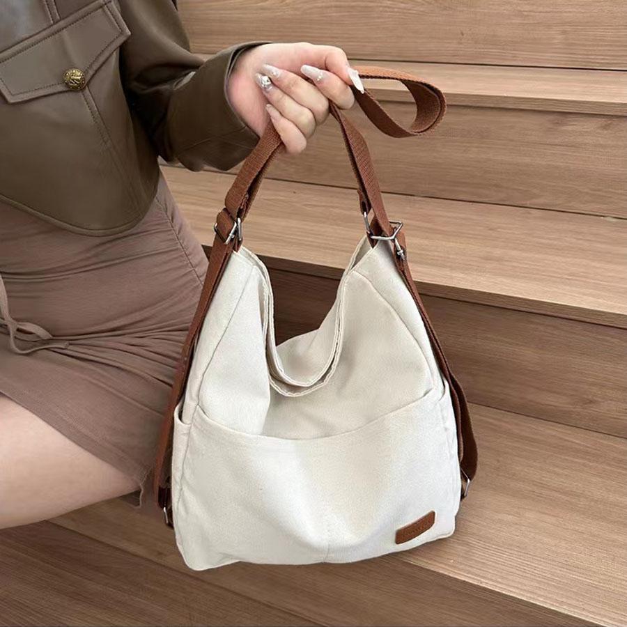 Large capacity three purpose canvas bag, women's new commuting single shoulder crossbody bag, student class double shoulder tote