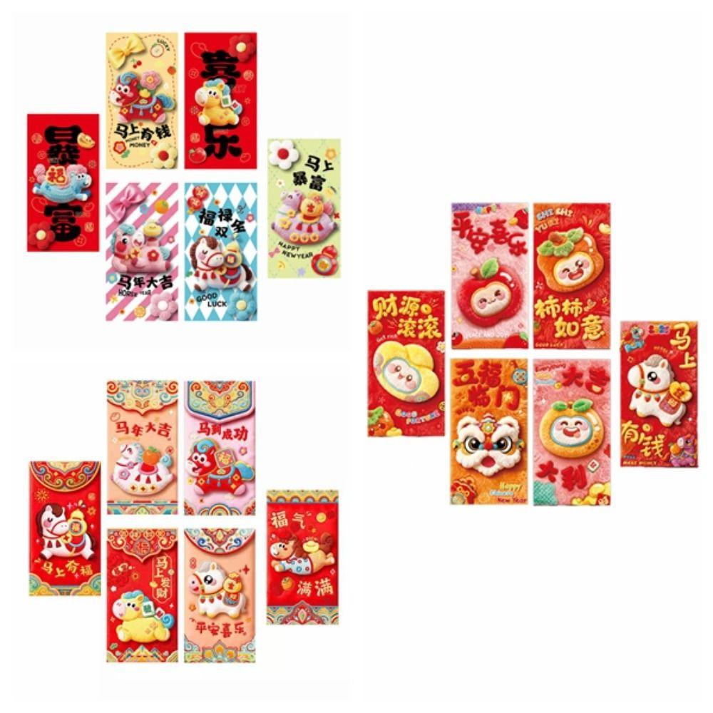6Pcs Candy Color Pony Red Envelope Chinese Style Blessing Spring Festival Red Packet 2026 Horse Year Hongbao