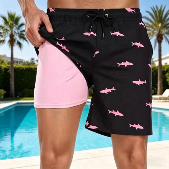 Board Shorts with Compression Liner Quick Dry Board Shorts Breathable Lining Adjustable Drawstring Summer Shorts