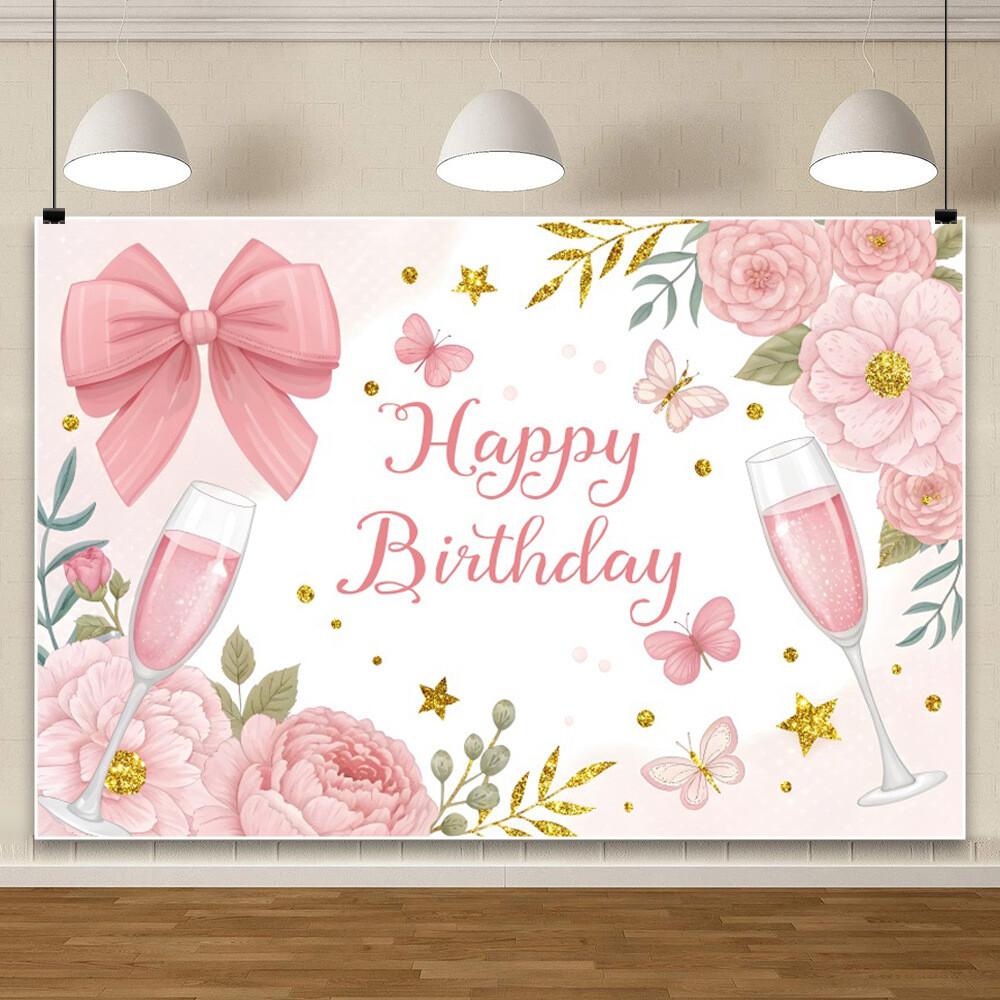 Flower Bow Women Girls Backdrop Happy Birthday Background Photo Party props
