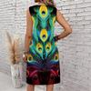 Plus Size V Neck Sleeveless Dress Misty Mountains Waterfall Art Print For Mountain Vacation Trip
