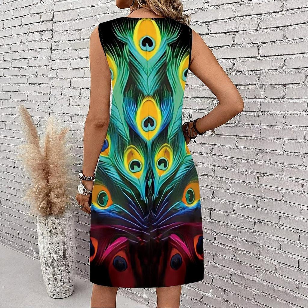 Plus Size V Neck Sleeveless Dress Misty Mountains Waterfall Art Print For Mountain Vacation Trip