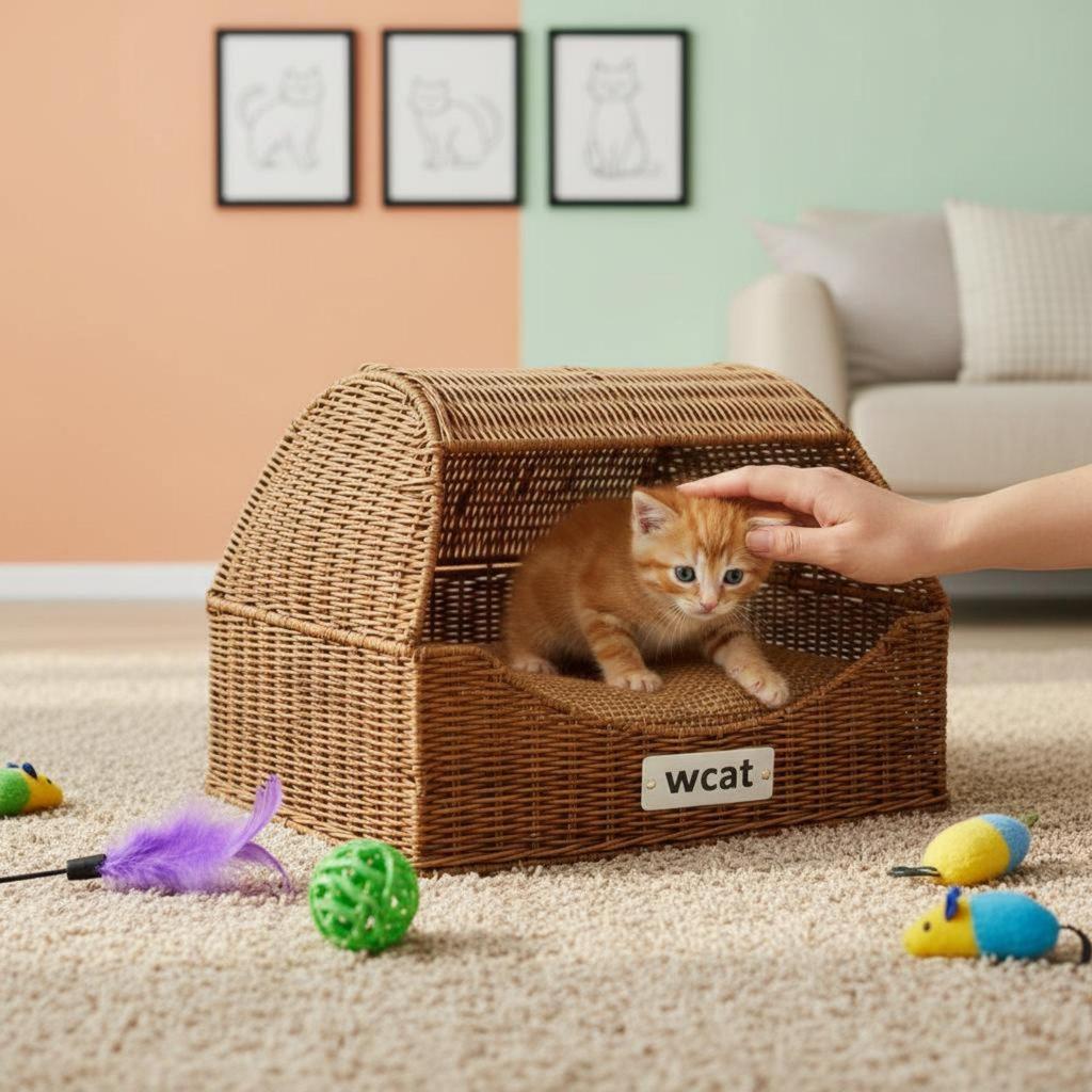 Drawer Design Feline Bed Two-Way Use Folding Wicker Pet House Easy to Clean
