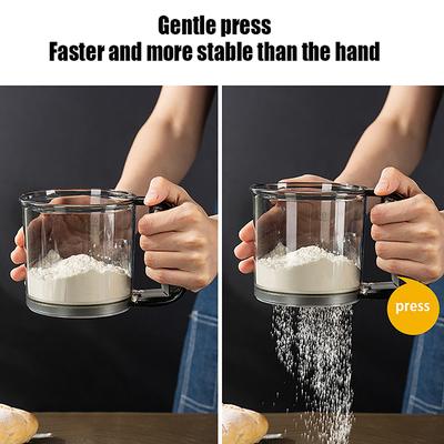 Kitchen Flour Sieve Handheld Semi-Automatic Sugar Sifter Powder Shaker Handle Measuring Cup Making Tool Baking Kitchen Tools
