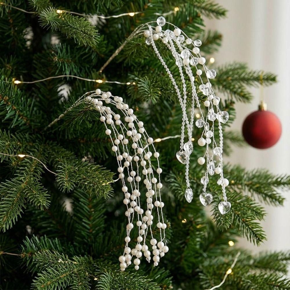 Glitter Finish Xmas Tree Beaded Sprig Multi-Beaded Artificial Christmas Spray Christmas Tree Decor