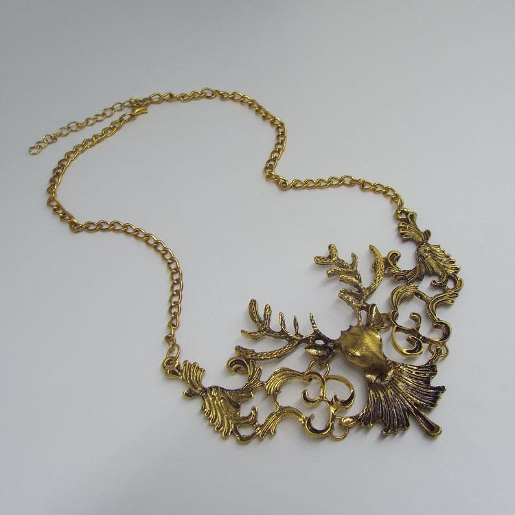 Festive Exaggerated Sika Deer Hollow Metal Necklace