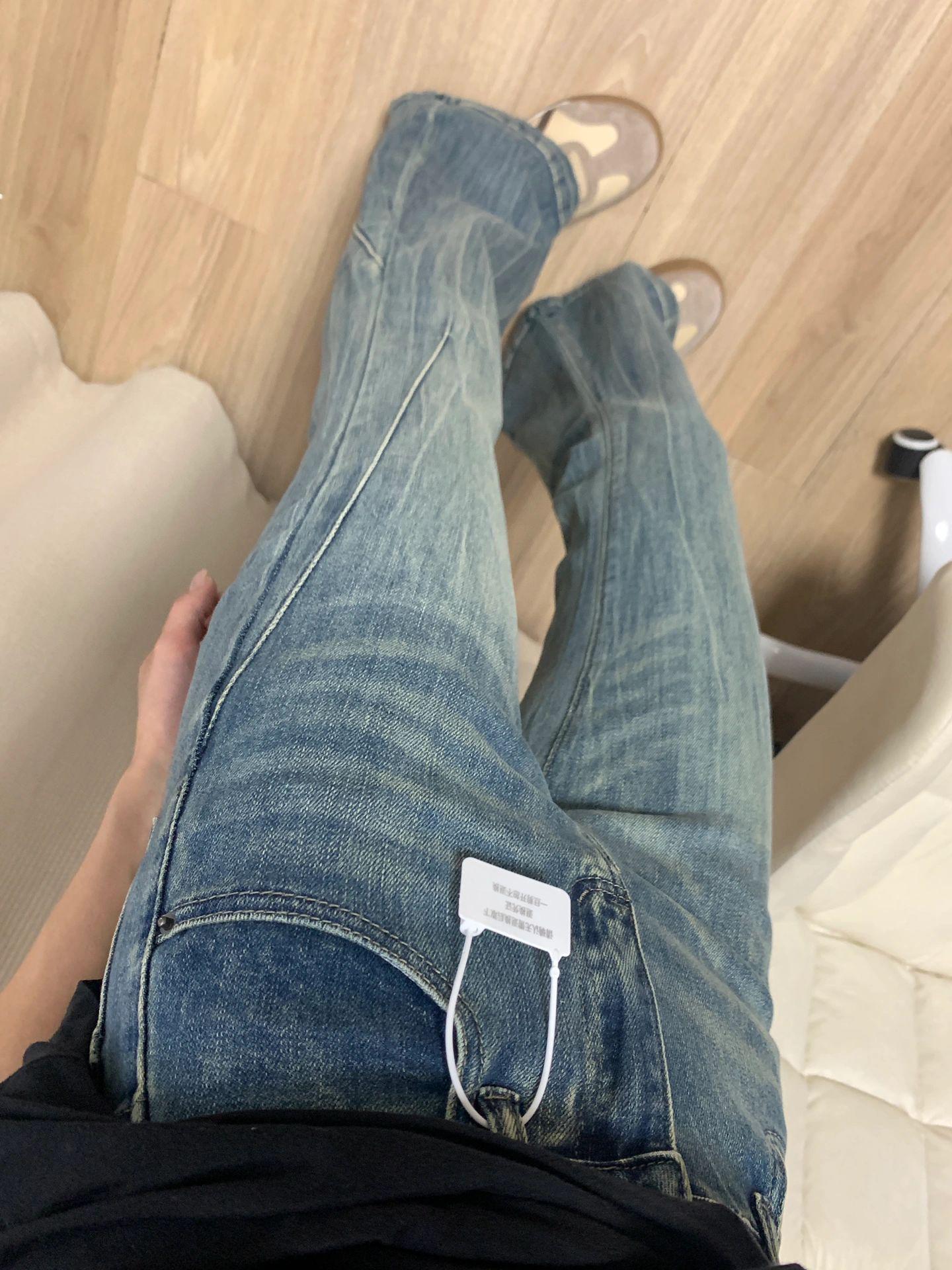 

Women s High-Waist Micro Flare Jeans - Retro Blue, Cat Whiskers Design, Narrow Fit, Autumn S