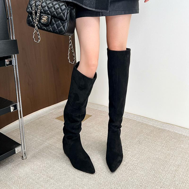 Maillard boots new popular thin brown small inner height increase knee high stack boots 35