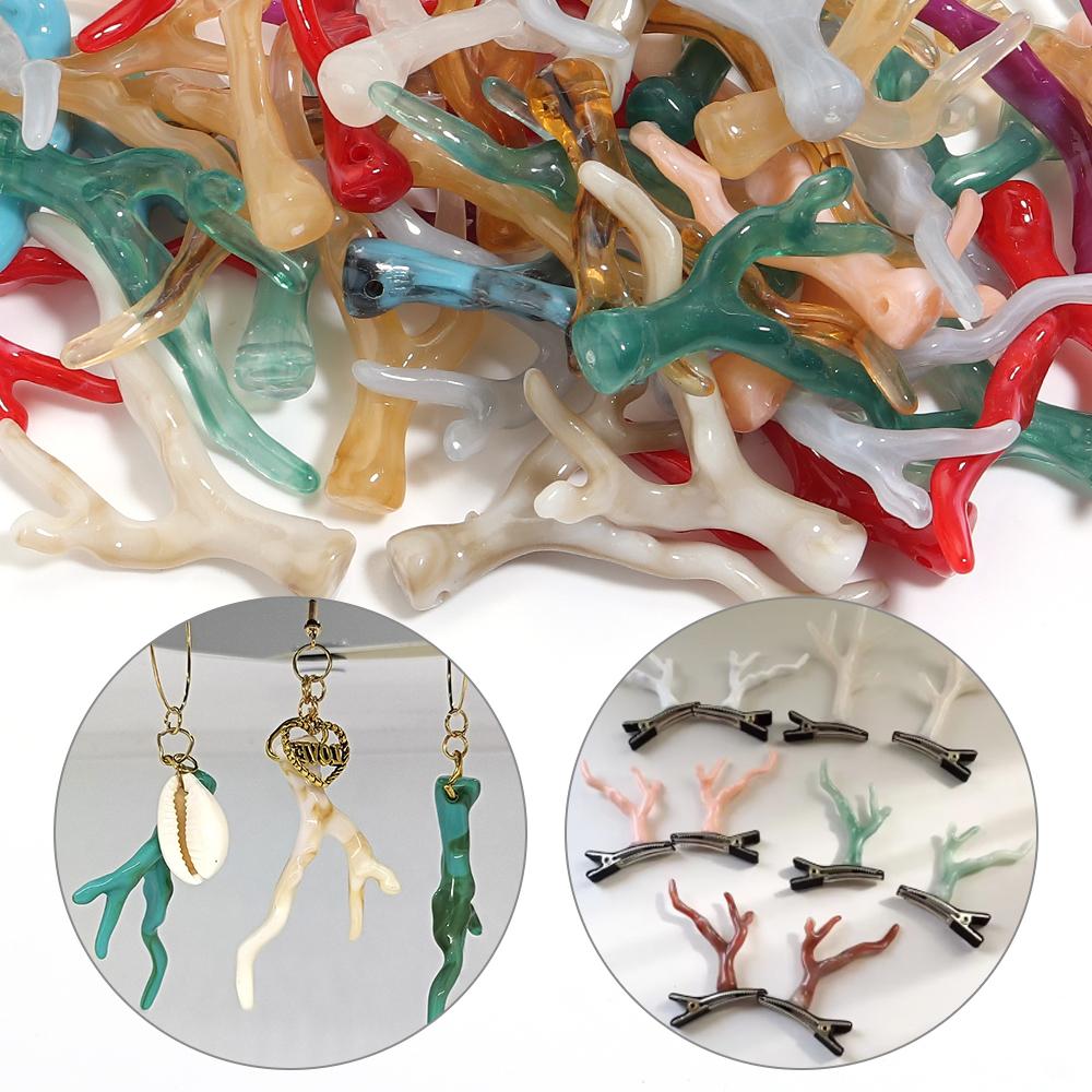 20pcs/lot Deer Horn Shaped Imitation Coral Acrylic Beads Loose Beads For Jewelry Making DIY Charms Accessories