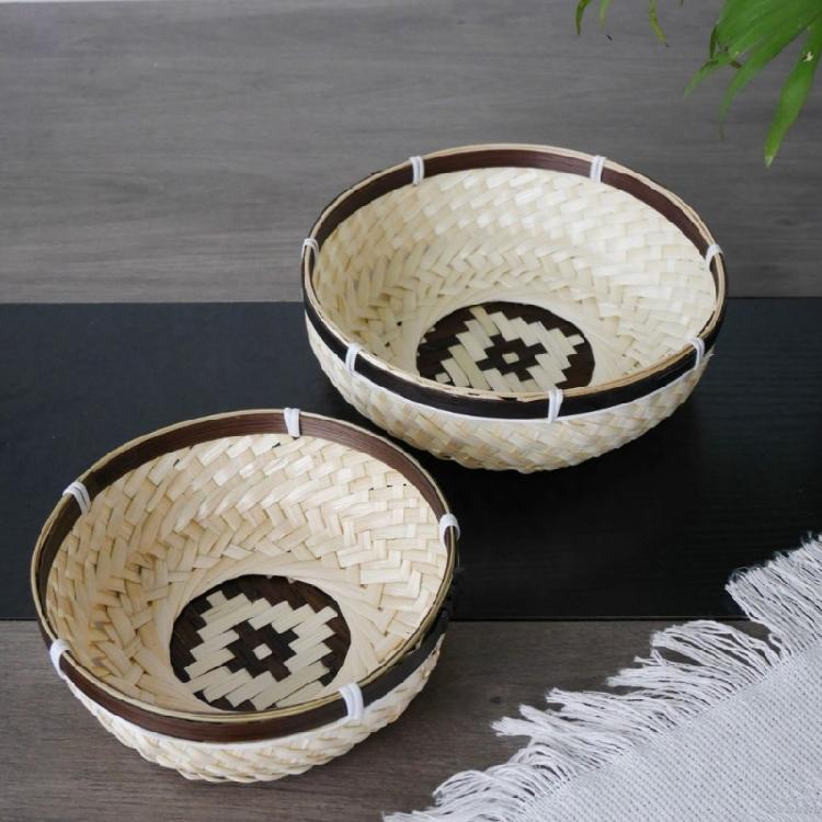 Decorative Storage Basket with Lids Round Hand Woven Basket Organizers Bin for Home Decors Small Key Basket Bowls