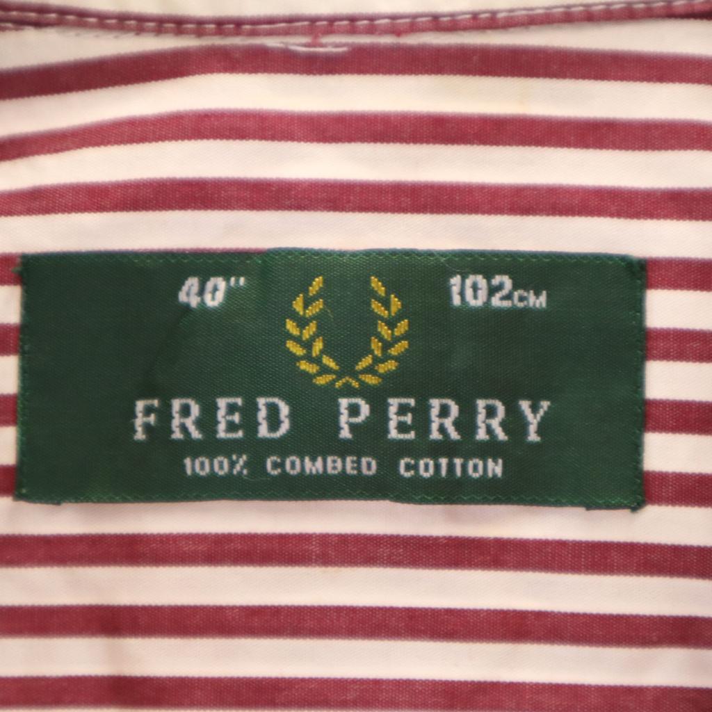 FRED PERRY Striped Pattern Long sleeve shirt 40 Bordeaux series Men's Used