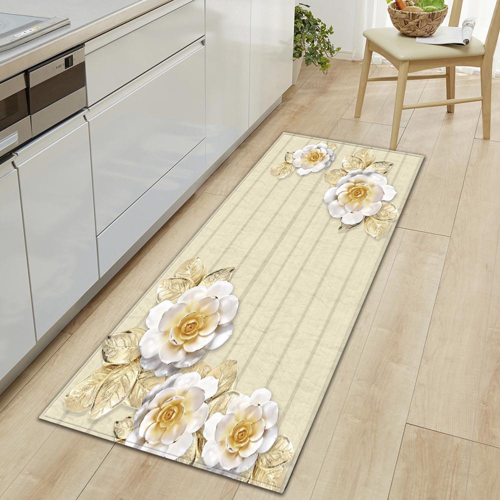Kitchen Floor Mat Corridor Porch Door Mat Bedroom Non-slip Carpet Home Living Room Foot Carpet Flower