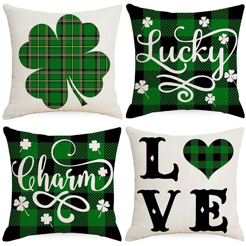 

St. Patrick s Day Four-leaf Crop Printed Pillowcase Polyester Cloth Home Sofa Pillowcase 45 * 45Cm without pillow core