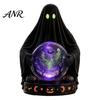 Spooky Home Ornament LED Lighted Halloween Faux Crystal Ball Decoration, Resin Witch/Skeleton/Cat/Ghost Figurine with Detailed Claw Bone