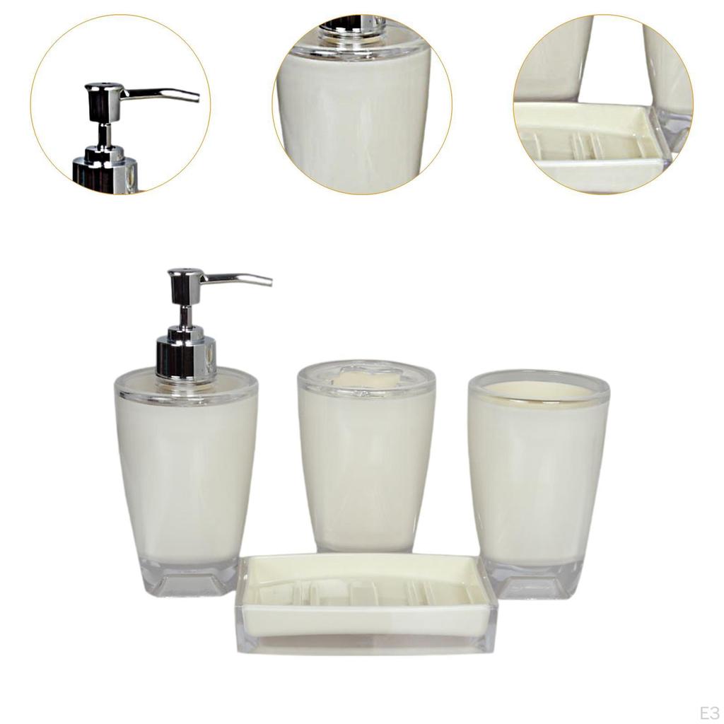 4 Piece Soap Dispenser, Toothbrush Holder, Apartment Essentials, Premium Modern Bathroom Accessory