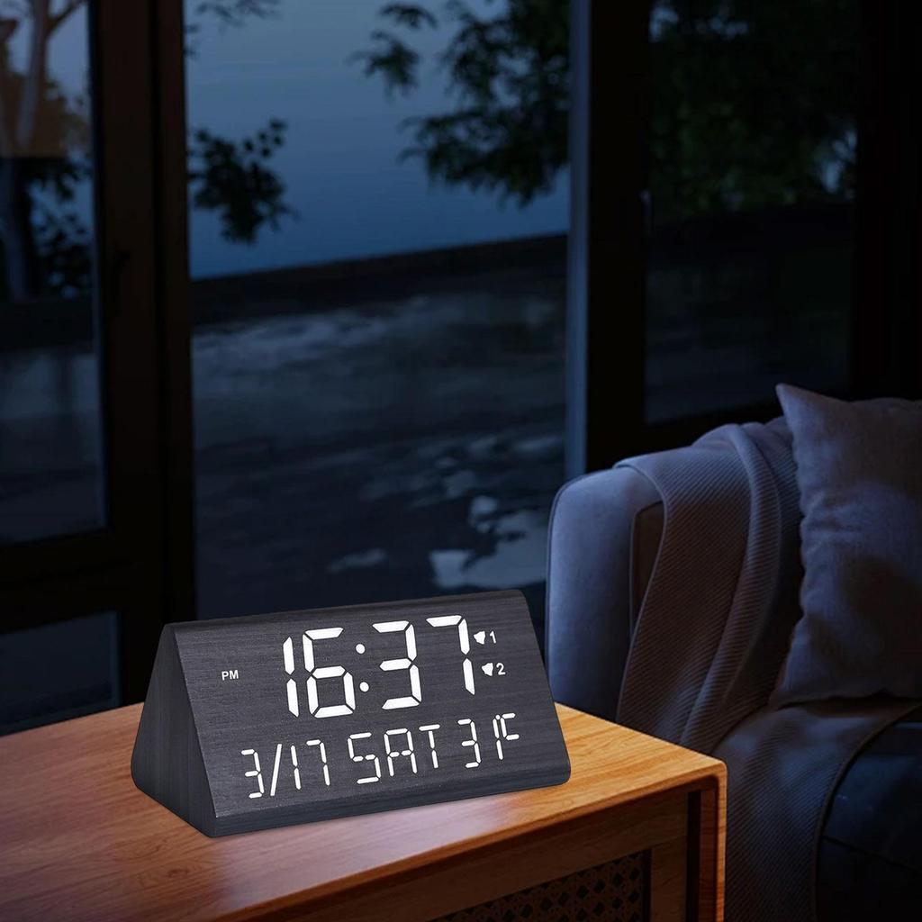 Digital Alarm Clock, Bedroom Alarm Clock, Wooden, Wood Decor