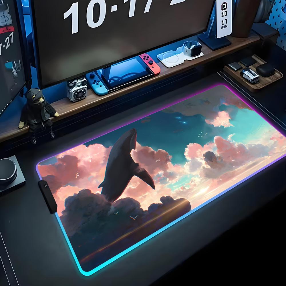 Flying Whale Mouse Pad RGB Gaming Mousepad Big LED Pad PC Desk Mat Luminous Mouse Pad Large Keyboard Mats Table Rug With Backlit