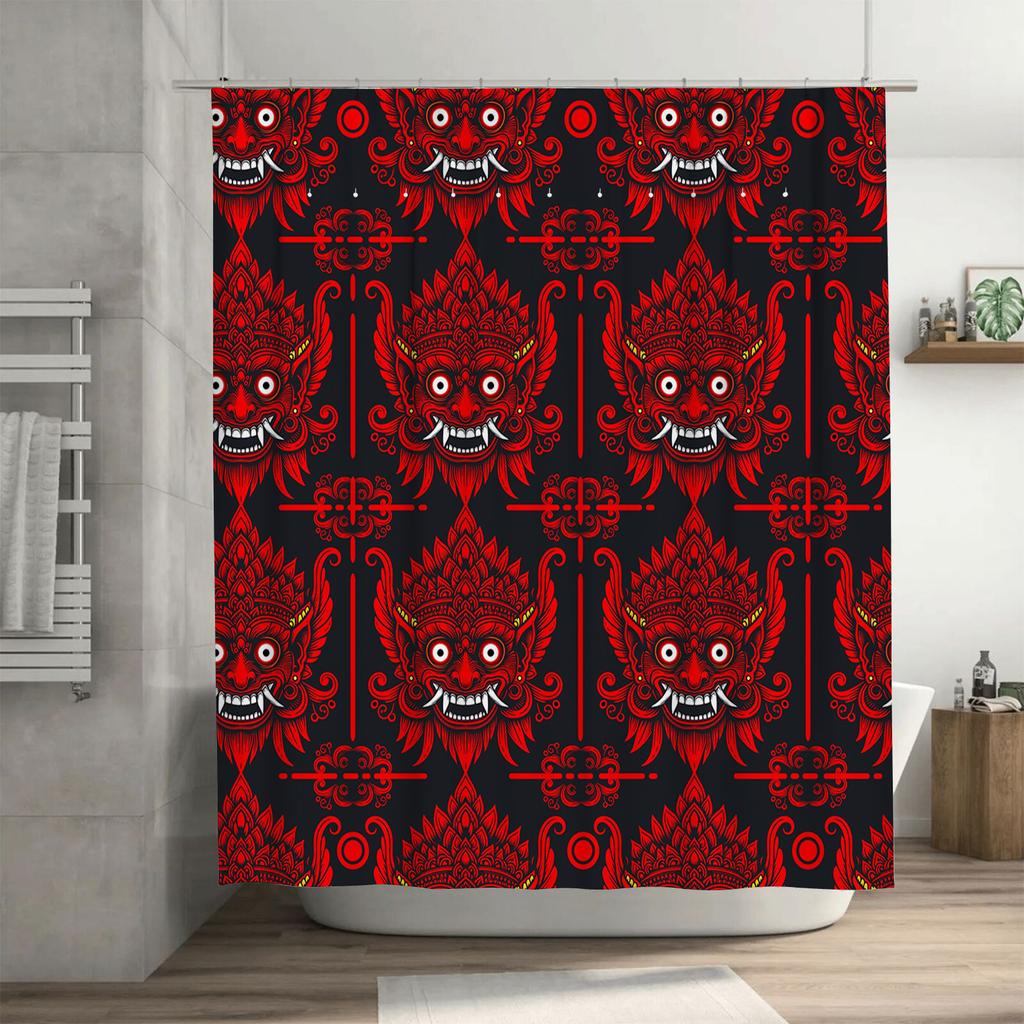 Red and Black Monster Shower Curtain with Gothic Design Halloween Decor for Bathroom Waterproof Fabric Home Décor Accessories