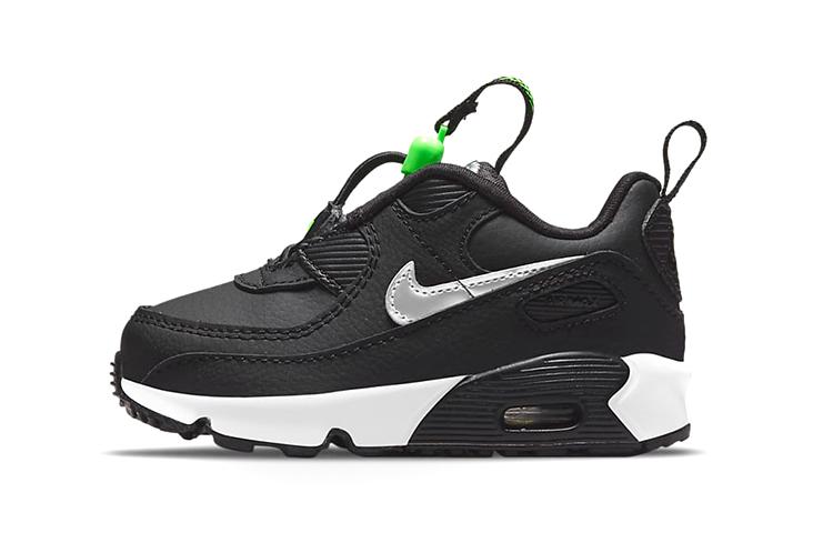 

Nike Air Max 90 Toggle Fashion Abrasion Resistant Breathable Low top Toddler Shoes Black White Green Infant And Toddler CV0065-002 23.5