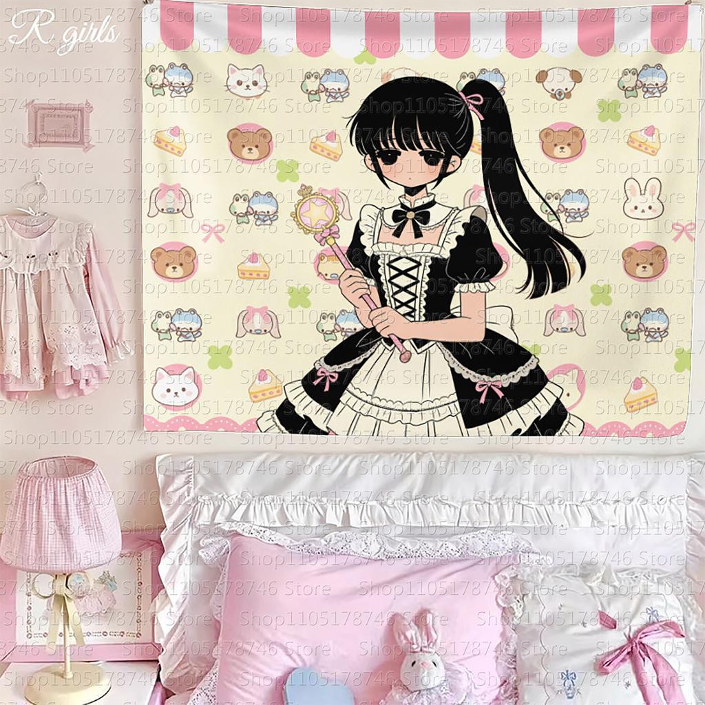 JapaneseStyle Little Chef Tapestry Girl Themed Wall Hanging for Bedroom Dorm Bedside or Interior Wall Decor