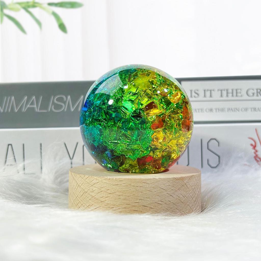 LED Light Crystal Ball Lamp Light Decoration Resin Craft Toy Bonsai Ornaments Bookshelf Collectible Birthday Home Decor Gift
