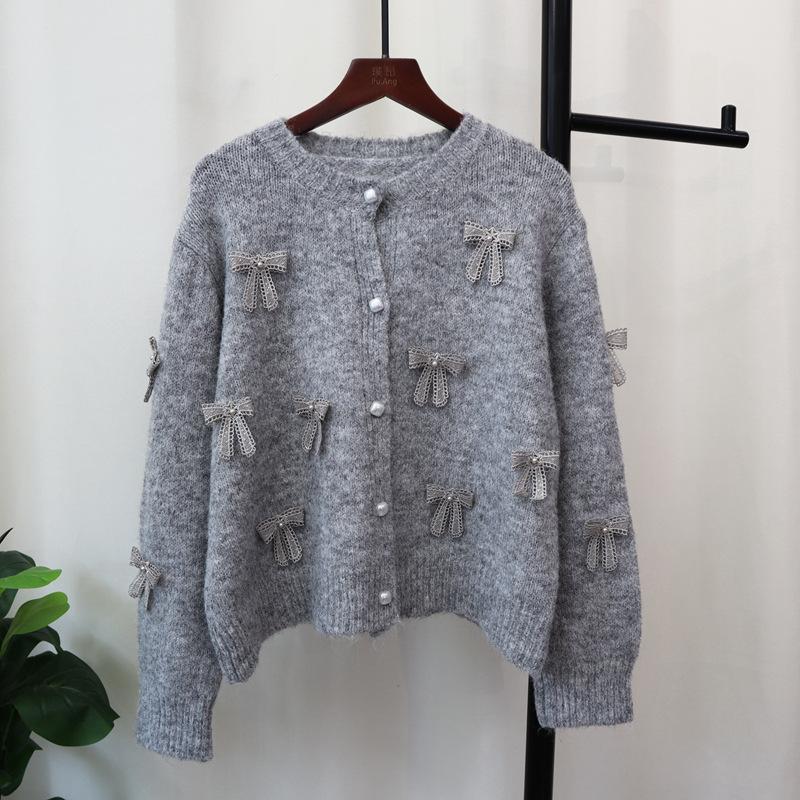 Bow Design Sweater Jacket Autumn and Winter New Loose Sweet Soft Waxy Knitted Cardigan Women