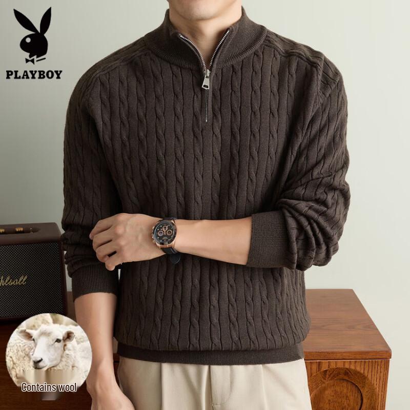 Playboy Men's Half-Zip Cable Knit Sweater