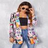 Vintage Letter Nepravidelný potisk Blazer Dámská bunda High Street Fashion Plus Size Elegantní Lady Coat Americký stylový