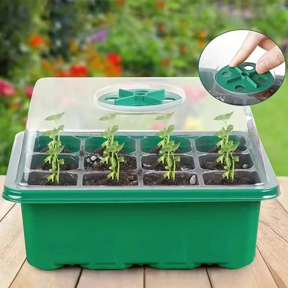 Seed Starter Kits Seedling Starter Trays (12 Cells Per Tray) Humidity Adjustable Plant Germination Kits Garden Seed Starting Tra