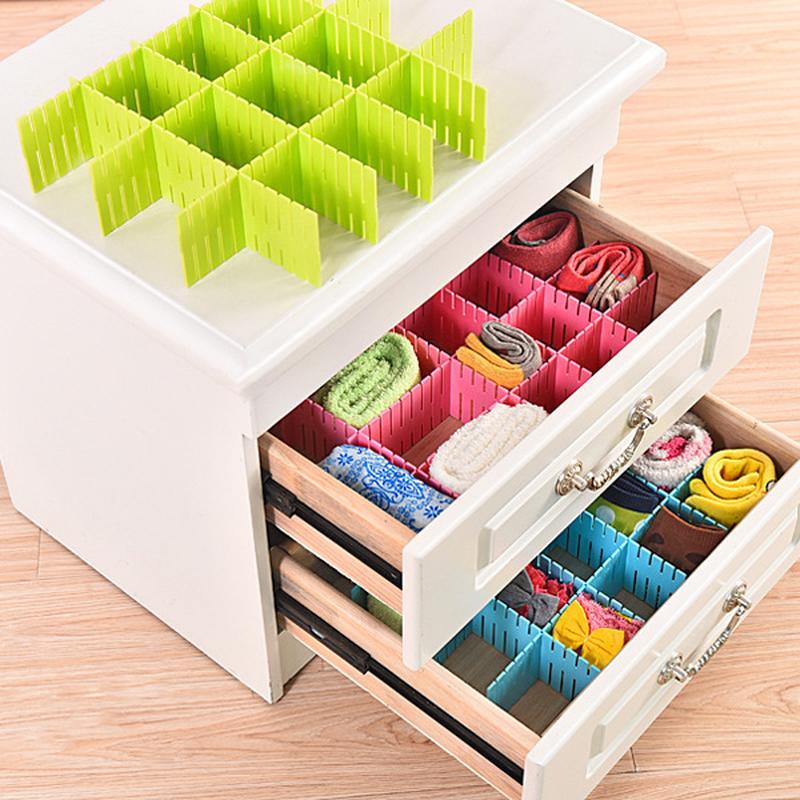 4Pcs DIY Plastic Drawer Grid Separator Divider Partition Storage Organizer Underwear Socks Makeup Clapboard