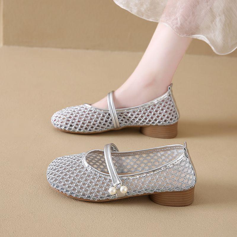 

Fashion Women Mary Jane Shoes 2025 Summer Mesh Breathable Comfortable Casual Shoes Hollow Out French Dress Pearl Fashion Women s Shoes 40
