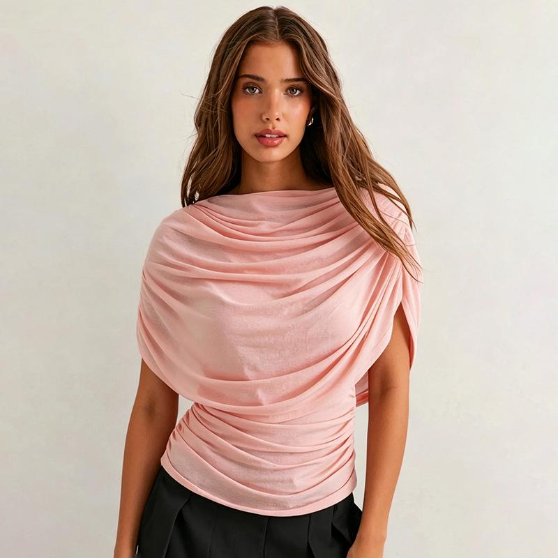 European Style Women's Solid Sleeveless Scarf Collar Top