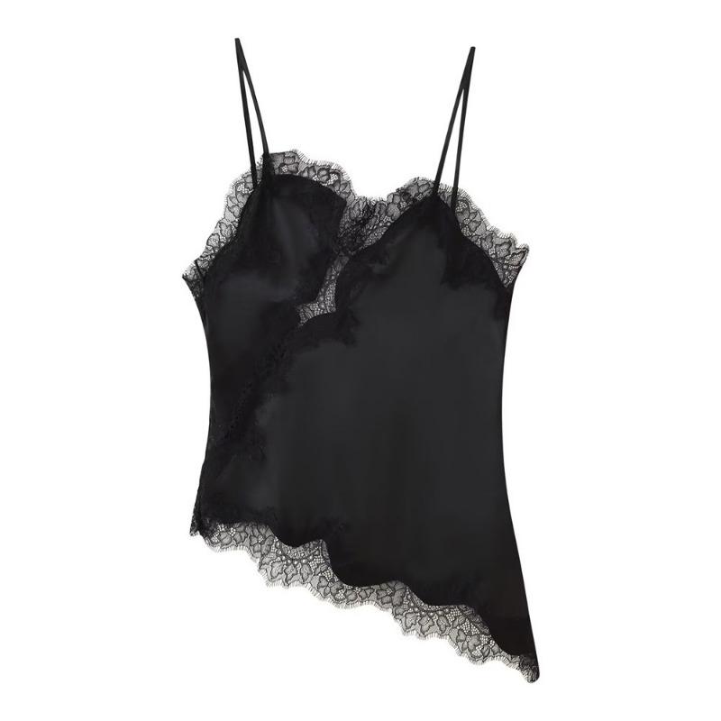 Moda Dulce Encaje Patchwork Ropa Interior Top Irregular Biselado Correa Chaleco Tops de Tirantes de Verano para Mujer Nuevo Elegante Holgado Casual Sexy Camisetas de Tirantes