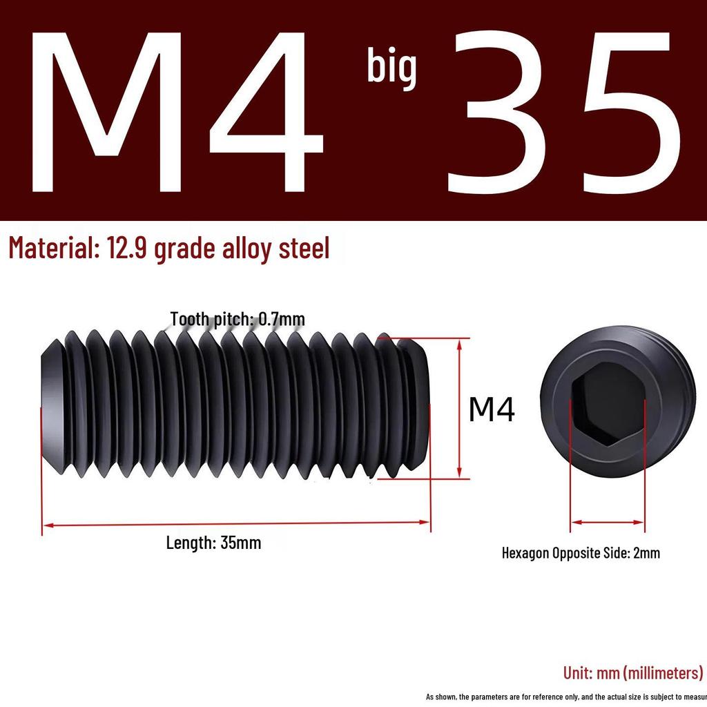 Grade 12.9 Hex Socket Headless Set Screw (M3-M16)
