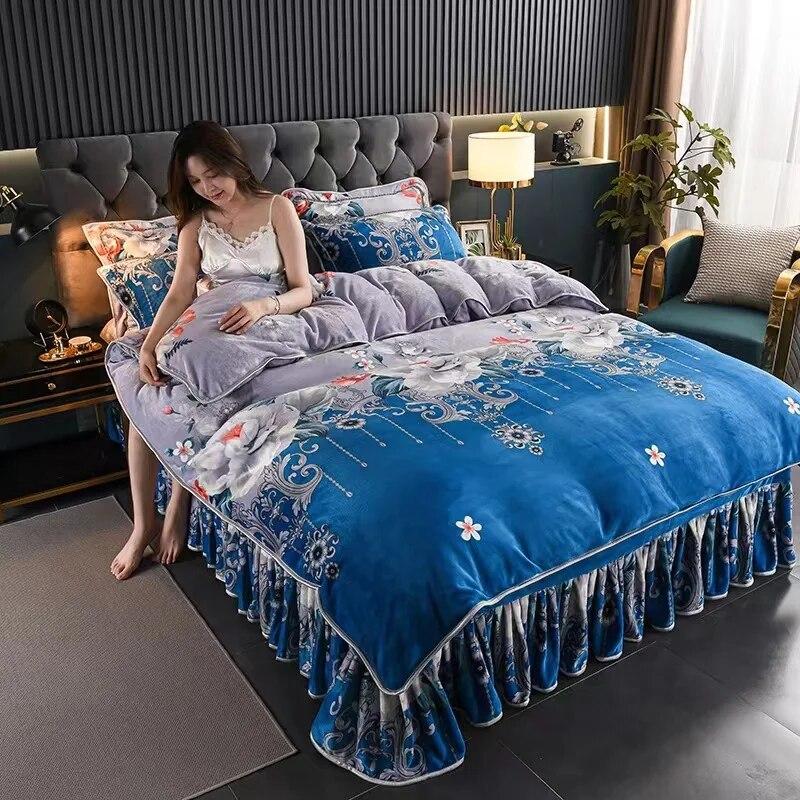 4pcs Bedding Set Fine Velvet Duvet Cover King Queen Size Thicken Quick Warm Coral Fleece Quilt Cover Bed Sheet Pillowcase