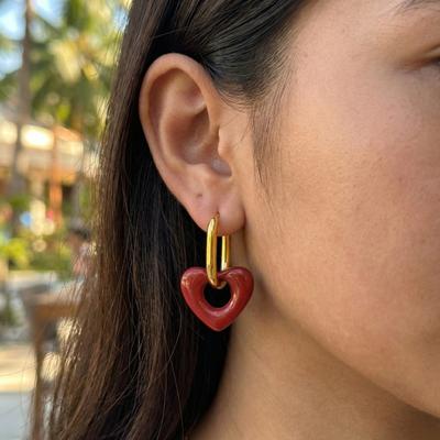 Neuer Trend Roter Herzohrring, Damen Vergoldeter Edelstahl Hypoallergener Party Creolen Schmuck