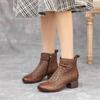 Johnature Hollow Out Boots Genuine Leather Retro Ethnic Style Soft Sole Thick Heel Breathable Women's Shoes