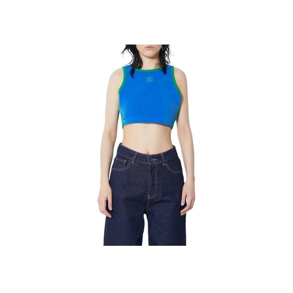 Adidas Originals Cropped Tank Top With Striped Brand Logo Embroidery Women Tops Blue JH0620