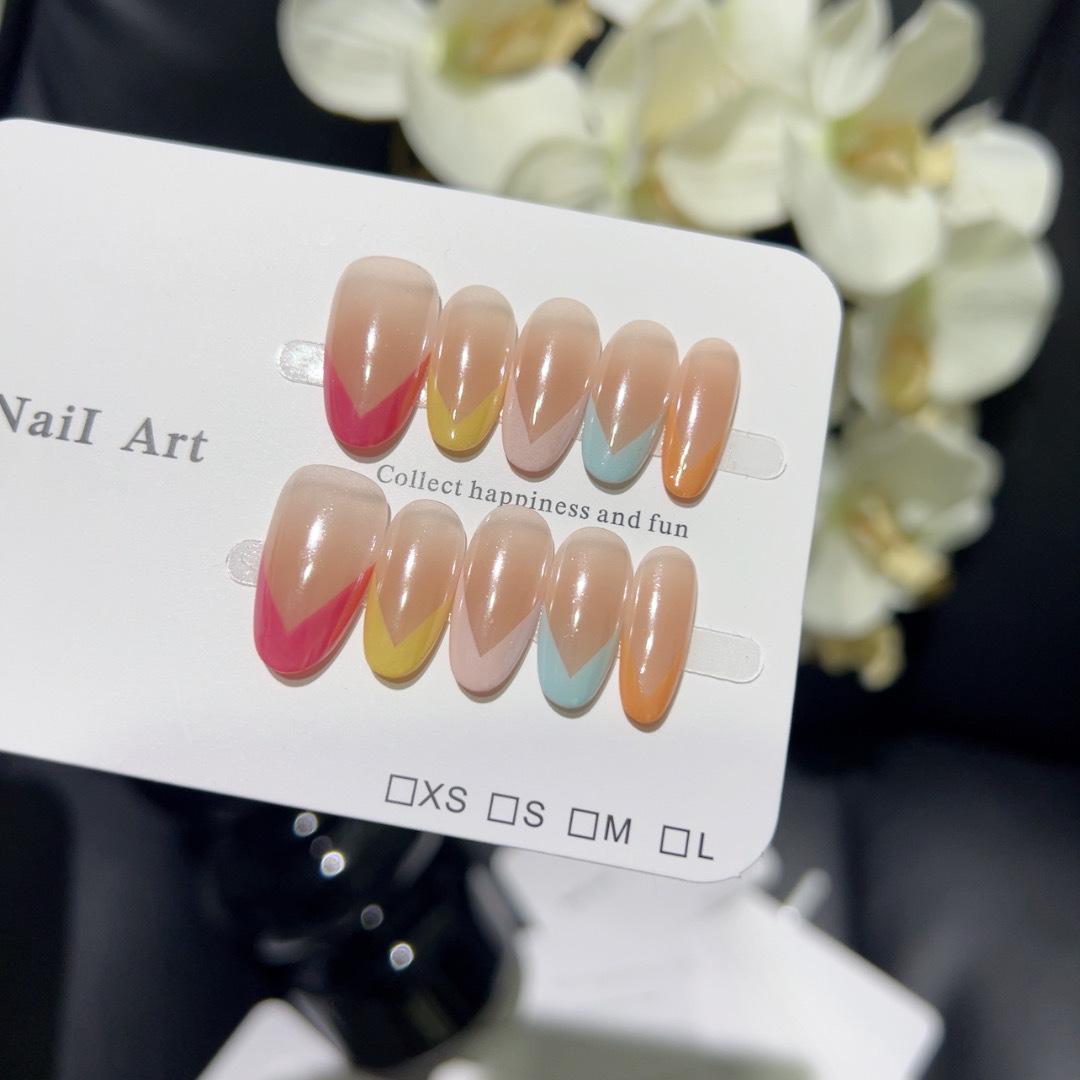 

Dopamine V-Shaped French Minimalist Handmade Colorful Nail Patches