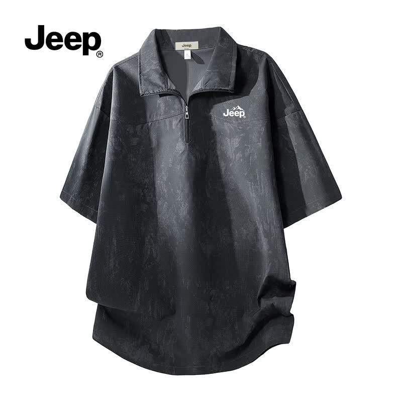 JEEP Men s Stand-Up Collar Half-Zip Short Sleeve Polo Shirt M