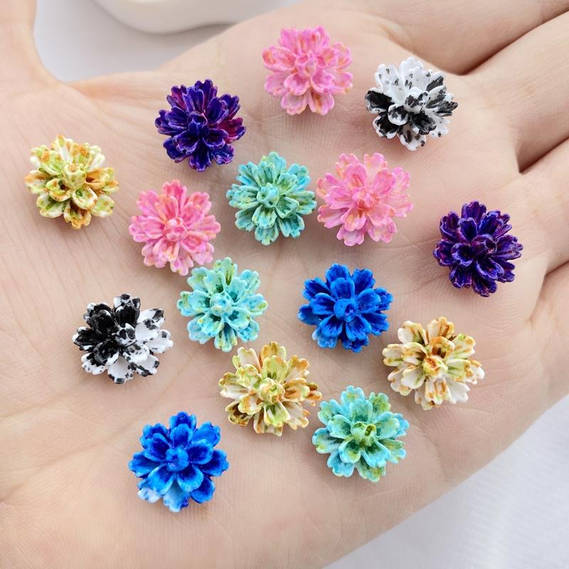 50Pcs New Cute Resin Mini Colorful Flowers Series Flat Back Manicure Parts Embellishments For Hair Bows Accessorie
