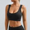 Women’s Ribbed Seamless Sports Bra Scoop Neck Wireless Stretchy Fitness Crop Top for Yoga Pilates Gym Workout